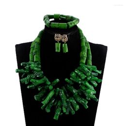 Necklace Earrings Set Real Coral Beads Green Chunky Statement African Nigerian Wedding Jewellery Baroque Style ABH787