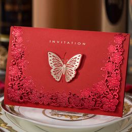 Greeting Cards 50X Embossed Flower Butterfly Card Invitation With Fold Insert DIY Custom Print Sweet 15 Birthday Invites 231110