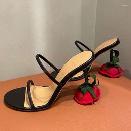 Dress Shoes Brand Open-toe Rose High Heels Two Strap Sandals Female Slippers Summer Women's Zapatos Mujer Sandalias