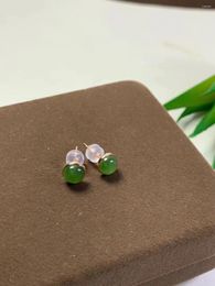 Stud Earrings LURESH Natural Jade Earring Apple Green Round Stone 18k Gold Gems Customised Gift Girl Woman