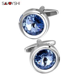 Cuff Links SAVOYSHI Top Quality Crystal Cufflinks for Mens French Shirt Round Satellite Stone Cuff Buttons Wedding Gift Free Engraving Name 231109