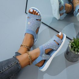 Sandals Women Summer Mesh Bling Casual Ladies Platform Shoes Peep Toe Rhinestone Comfort Female Footwear Solid Color Fashion