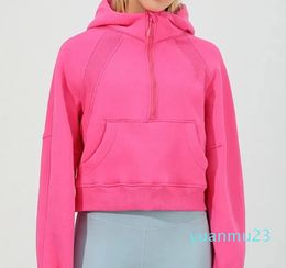 Women's Autumn Hoodies Sweatshirt Yoga Suit Jacket Ladies Gym Workout Coat Half Zipper Fleece Loose Workout