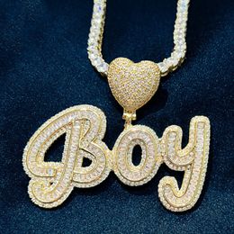 Real 18K Yellow White Gold Plated Flashing CZ Ice Out Letters DIY Custom Name Necklace with 3mm 24inch Rope Chain for Men Women Gift