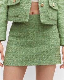 Skirts Women Woolen Green Mini Fashion Lady Pencil Skirt