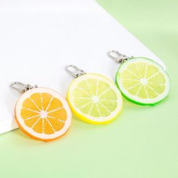 Keychains Emulation Fruit Orange Lemon Lime Thin Slice PVC Resin Keychain Couple Purse Backpack Pendant Keyring Dangle Chain Charm Jewellery