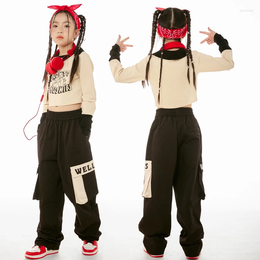 Stage Wear Hip Hop Dance Clothes Girls Suit Long Sleeves Crop Tops Black Pants Jazz Costume Practice Performance Clothing BL11785