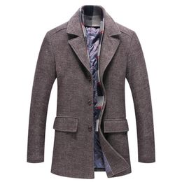 Men's Wool & Blends Coats Fashion Scarf Collar Thick Trench Coat Autumn Winter Business Casual Men Woollen Jacket Warm Overcoat