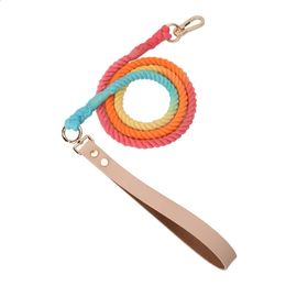 Dog Collars Leashes 1 Piece Colorful Leash Round Cotton Dog Leash Cute Rainbow Pet Long Leash Outdoor Dog Training Leash Nylon 231110