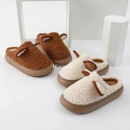 Slippers Women's Warm Fluffy Thick Sole Home Lover Winter Shoes Cute Cartoon Ear Soft Plush Platform Female Male Indoor