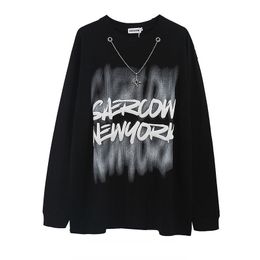 Men's T-Shirts Y2k Hip Hop Oversized T Shirt Men with Long Sleeves Streetwear Goth Rcok High Street Tees Chain European and American Loose Tops 230410