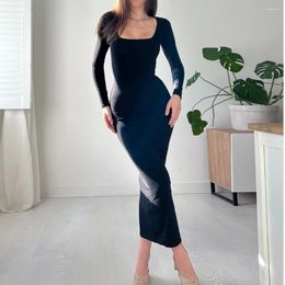 Casual Dresses 2023 Autumn And Winter Long Sleeve Mid-Length Dress Solid Colour Black Temperament Commute Women's Clothing