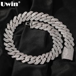 Chokers UWIN 20mm Miami Prong Cuban Chain Necklace 3 Rows Micro Pave Iced Out Round Cubic Zirconia Link Fashion Hip Hop Jewelry for Gift 230410