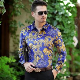 Men's Casual Shirts Autumn Mens Gold Velvet Fashion Patterns Male Clothes Long Sleeve Velevt Printing Dress