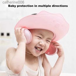 Shower Caps Cartoon Animal Baby Shower Cap Removable Ear Protection Adjustable Waterproof Safety Bath Hat for Newborn Girls Boys BathroomL231110