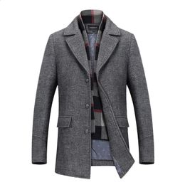 Men's Wool Blends Mens Smart Casual Woollen Coat Turn Down Collar Wool Jacket Outerwear Thicken Warm Men Blends Trench Business Coats Man 231109