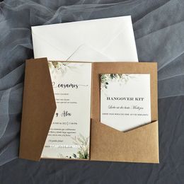 Greeting Cards 50X Craft Paper Wedding Invitations With Personalised Printing RSVP And Insert Envelope Trifold Pocket For Marriage Party 231110