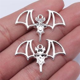 Charms 20pcs 32x20mm Metal Openwork Bat Elf Charm Halloween Necklace Bracelet DIY Jewelry Alloy Pendants