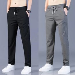Men's Pants Men's Ice Silk Men's Solid Mid Waist Loose Breathable Straight Leg Casual Pants Thin Quick Drying Sports Pants 230410