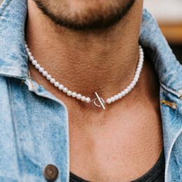 Choker Fashion Imitation Pearls Necklace Men Temperament Handmade 6/8/10mm Bead Toggle OT Clasps For Jewelry Gift