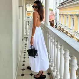Casual Dresses White Backless Maxi Dress Elegant Spaghetti Strap Long For Women Summer Sleeveless Holiday Vacation Bohe 2023