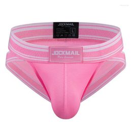 Underpants Jockmail MensexyUnderwear Briefs Cuecas Calzoncillos Slip Breathable Mesh Panties Bikini Athletic 2023 Summer Fashion Nylon