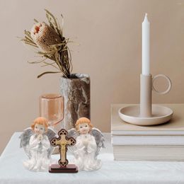 Garden Decorations 1 Set Resin Angel Statue Adorable Figurine With Wood Cross Ornament
