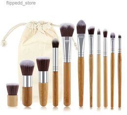 Makeup Brushes Makeup Blending Quality Up Brushes Natural 11pcs Bamboo Tool Set Make Cotton High Bag With Hot Set Handle Cosmetic Foundation Q231110