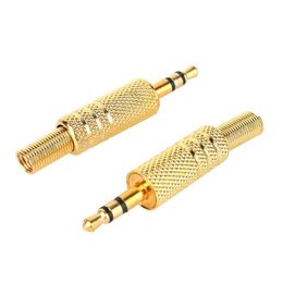 Freeshipping 50pcs/lot Gold Plated Metal 35mm 1/8" Stereo Male to male Audio Video Jack Plug Adapter Connector for Earphone Lapto Jtbg