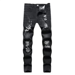 Men's Jeans Men's Jeans with Cracked Holes Ultra Thin Fit Men's Button Zipper Closed Mid Waist Hip Hop Street Clothing Men's Pants 231109