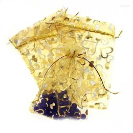 Jewellery Pouches 17 23cm 100pcs Gold Heart Gift Bags For Jewelry/wedding/christmas/birthday Yarn Bag With Handles Packaging Organza