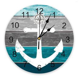 Wall Clocks Vintage Farm Barn Wood Grain Boat Anchor Clock Modern Design Hanging Watch For Home Decoration Living Room Art