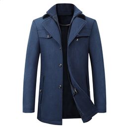 Men's Wool Blends Mens Woolen Coat Autumn Winter Cotton Thicken Wool Blends Jacket Coats High Quality Male Tops Windproof Warm Trench Overcoats 231109