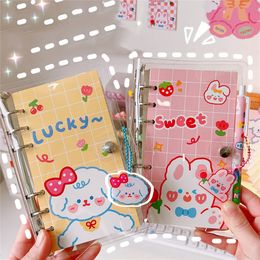 Notepads Cute Cartoon Cavai Rabbit Notebook Mini Three Hole Loose Book Storage Girl Heart Diary Student 230408