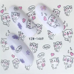 Nail Stickers 1 Sheet DIY Art Water Transfer Face Cat Anime Slider Adhesive Watermark Decals Women Beauty Wedding Nails