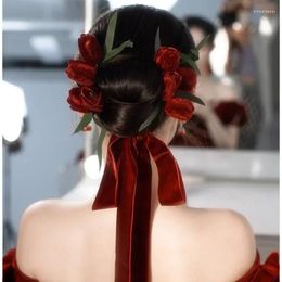 Hair Clips Bride Tulip Headdress With Burgundy Velvet Flower Dress Accessories And A Sense Of High Quality.