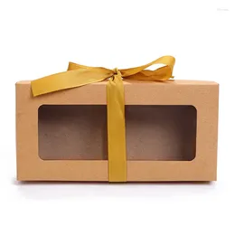 Gift Wrap 100Pcs/Lot Brown Kraft Paper Box With Window Silk Ribbon Packaging Carton Paperboard