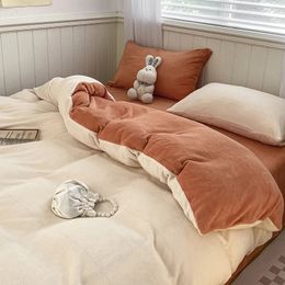 Bedding sets 150/180/200CM Orange-beige Coral Velvet Bed Sheet Duvet Cover Pillowcase Four-piece Winter Autumn Bedding Set M049-5 231110