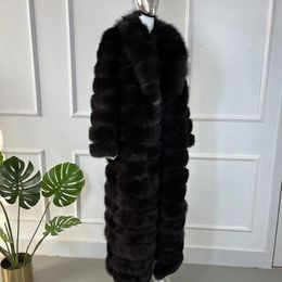 Women's Fur Faux Fur Winter Fox Fur Jacket For Women Black Real Fox Fur Long Coat With Lapel Luxury Brands Warm Natural Fur coat 231110