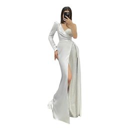 SoDigne One Shoulder Mermaid Wedding Dresses Soft Satin Beach Bridal Gowns Side Split Luxury Beading Princess Party Gowns