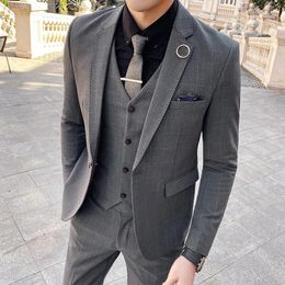 Mens Suits Blazers JacketVestPants Casual Fashion Trendy Korean Version of Slim Fit Grooms Wedding Dress British Style 231110