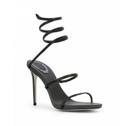 Dress Shoes Ladies Fashion Personality Spiral Strap Sandals Designer Rhinestone Women's High Heels 10CM 231109