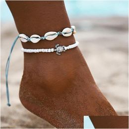 Anklets Beach Style Woven Shell String Rice Beads Tortoise Set 2 Foot Accessories Womens Chain Drop Delivery Jewelry Dhgarden Dhnqu
