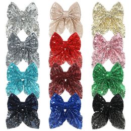 12 Colours Solid Hair Bows Clip Sequin Rainbow Bow With Hair Clip For Girl Kids Handmade Hairpin Boutique Hair Accessories