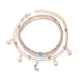Fashionable Alloy and Leather Chain Anklet Bohemia Sea Beach Charm Anklet Bracelet for Women and Girls