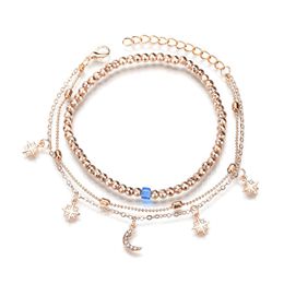 Modische Legierung und Lederkette Fußkettchen Bohemia Sea Beach Charm Fußkettchen Armband für Frauen und Mädchen