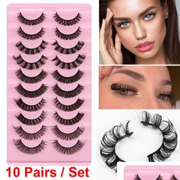 False Eyelashes Curling Cat Eye Lashes 3D 10 Pairs Large Curved Natural Fluffy Wispy Soft Fake Eyelash Volume Faux Mink Extension Ru Dhfov