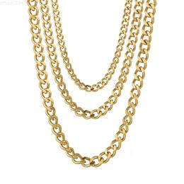 3-7mm 18-28 Inches Cuban Link Chain Stainless Steel Necklace Waterproof 18k Gold Plated Punk Men Women Jewellery Diy Accessories