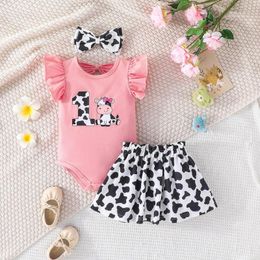 Clothing Sets Infant Born Girls Cute Outfit Cow Prints Sleeves Romper Skirt And Headbands 3pcs Set Outfits Corduroy Jumper