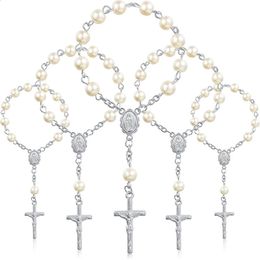 Charm Bracelets 30Pcs Baptism Rosary Beads Finger Baptism Rosaries Faux Pearls For Baptism Favors Christening Favors Communion Favors 231109